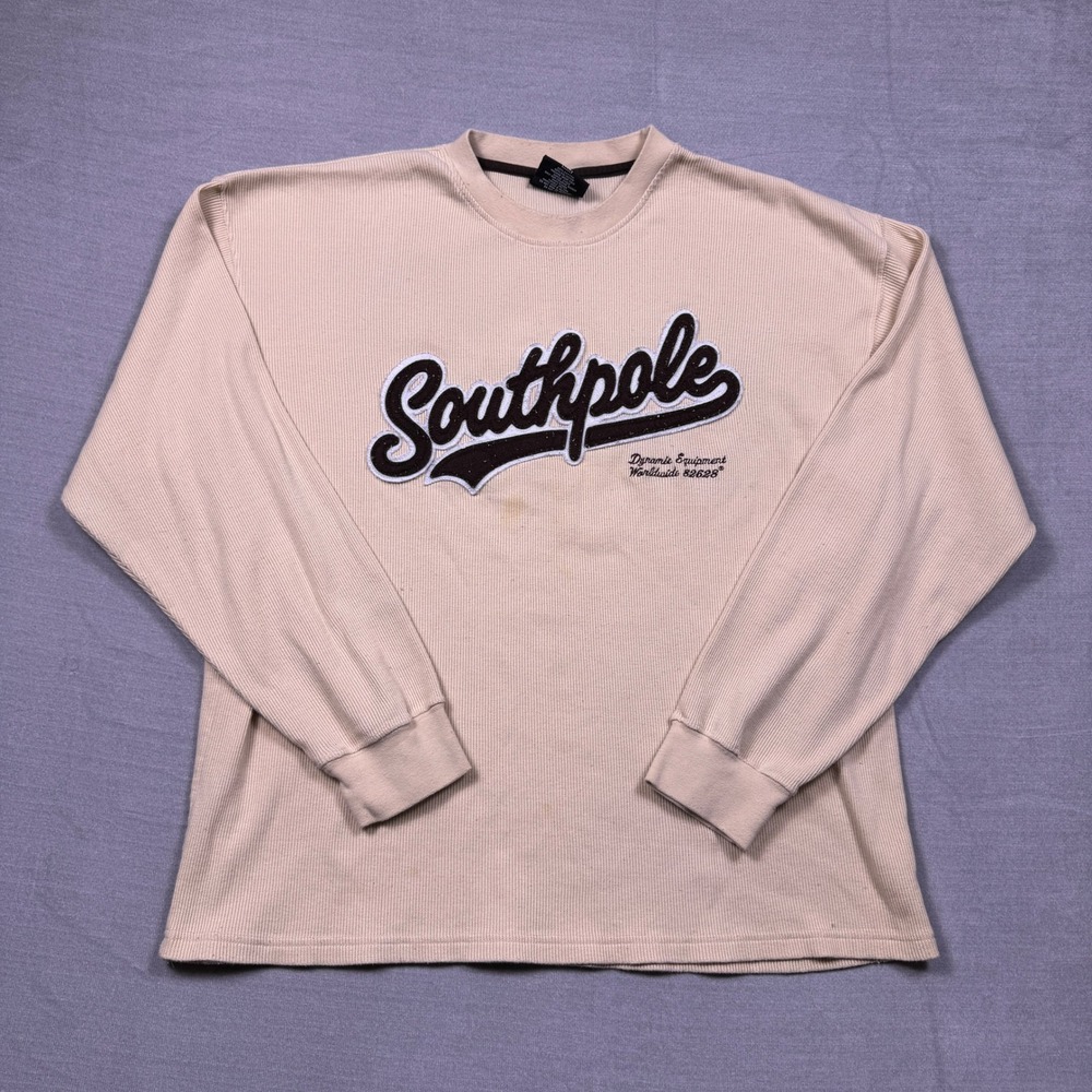 Southpole Mens Long Sleeve Thermal‎ Shirt Beige Crew Neck Graphic XL